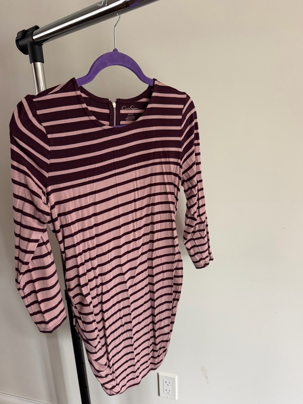 Jessica Simpson Maternity Striped Pink and Plum Womens 3/4 Sleeve Top Size Small